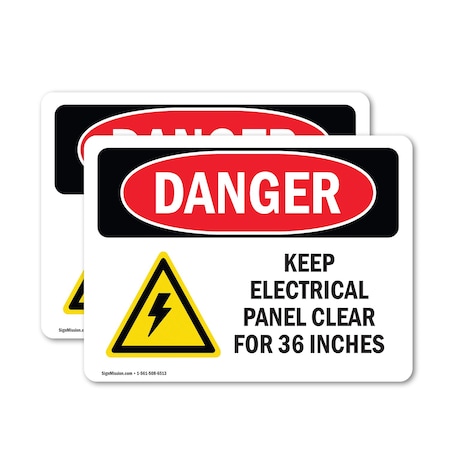 Signmission Keep Electrical Panel Clear Danger Sign, Vinyl Decal, 14in W x 10in L, 2PK OS-2PACK-DS-D-1014-L-2219